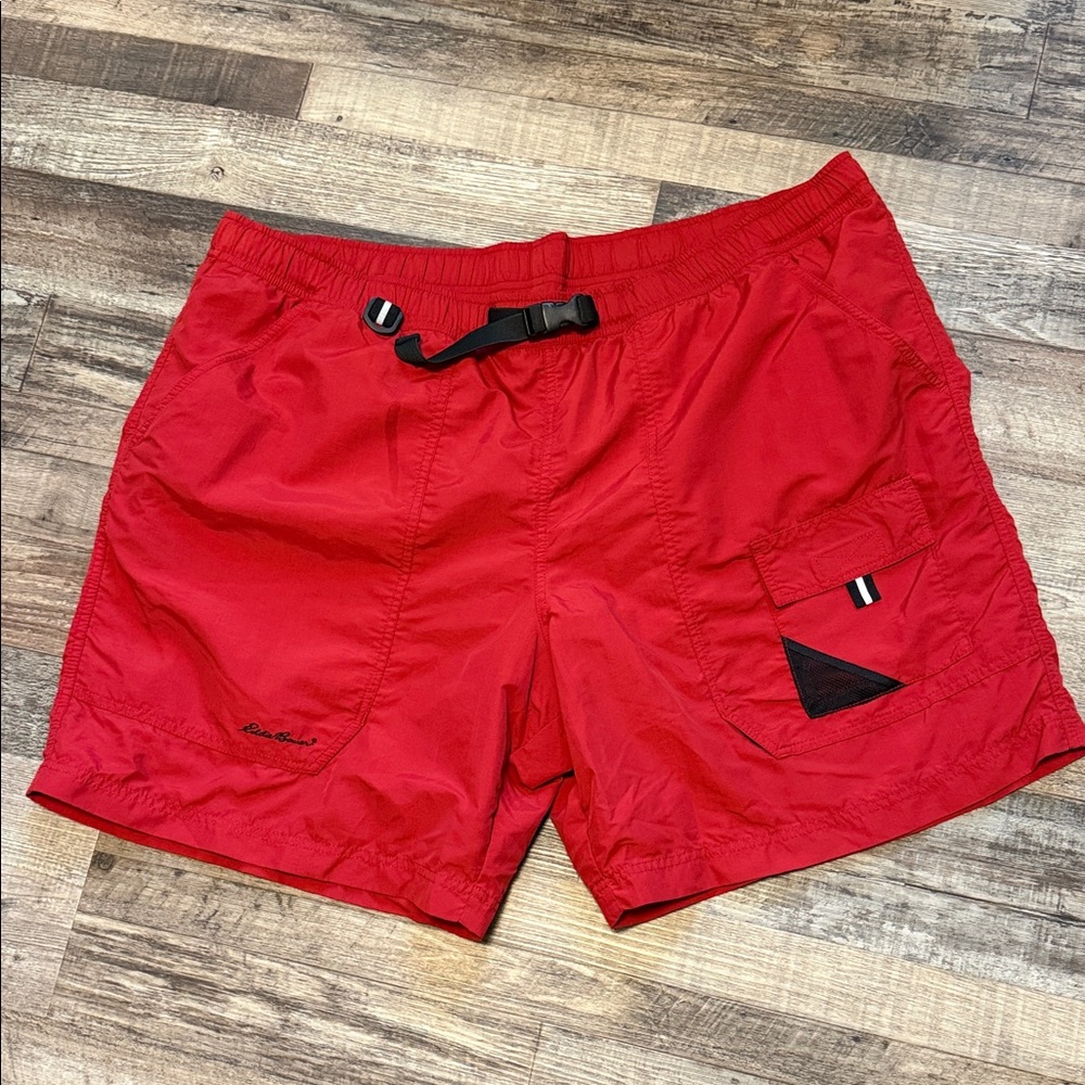 Eddie Bauer EBTEK men’s nylon outdoor shorts in a vibrant red color size xxl